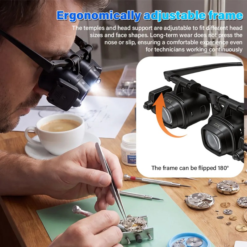 Electronics Repair Glasses - Kacamata Pembesar dengan Lampu LED, Lensa